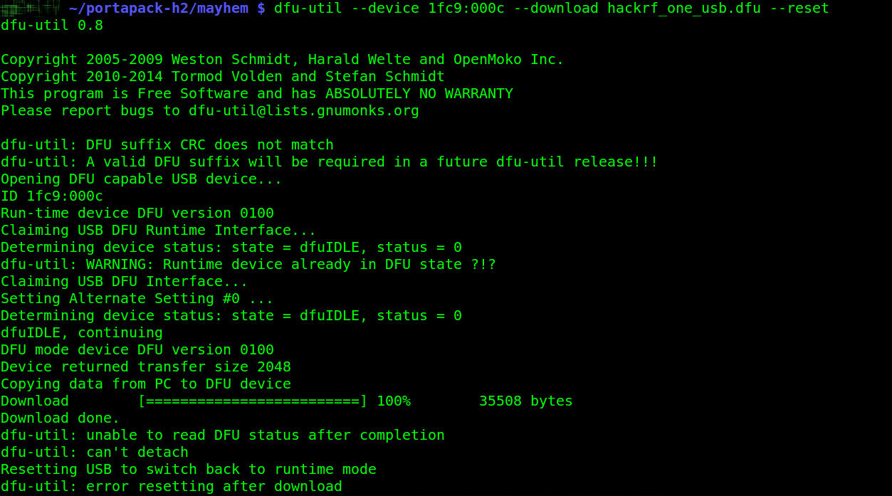 Restoring HackRF One default firmware via DFU-Mode